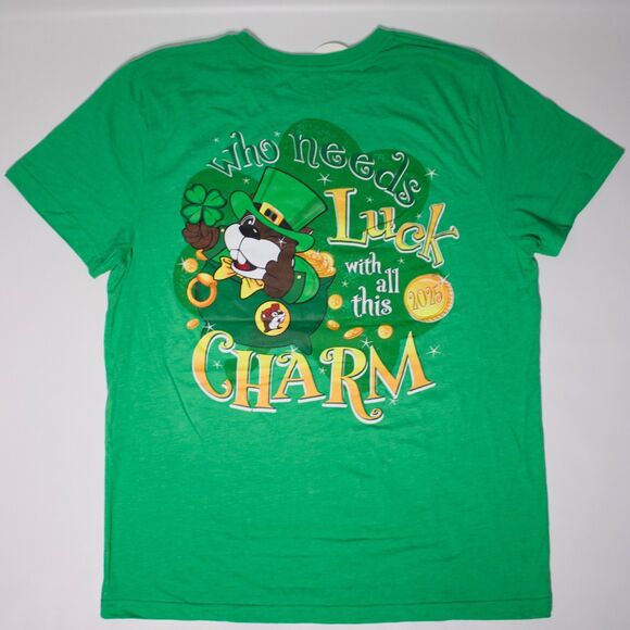 NWT Buc-ee’s 2025 St. Patrick’s Who Needs Luck With All This Charm T-Shirt XL - Picture 3 of 10